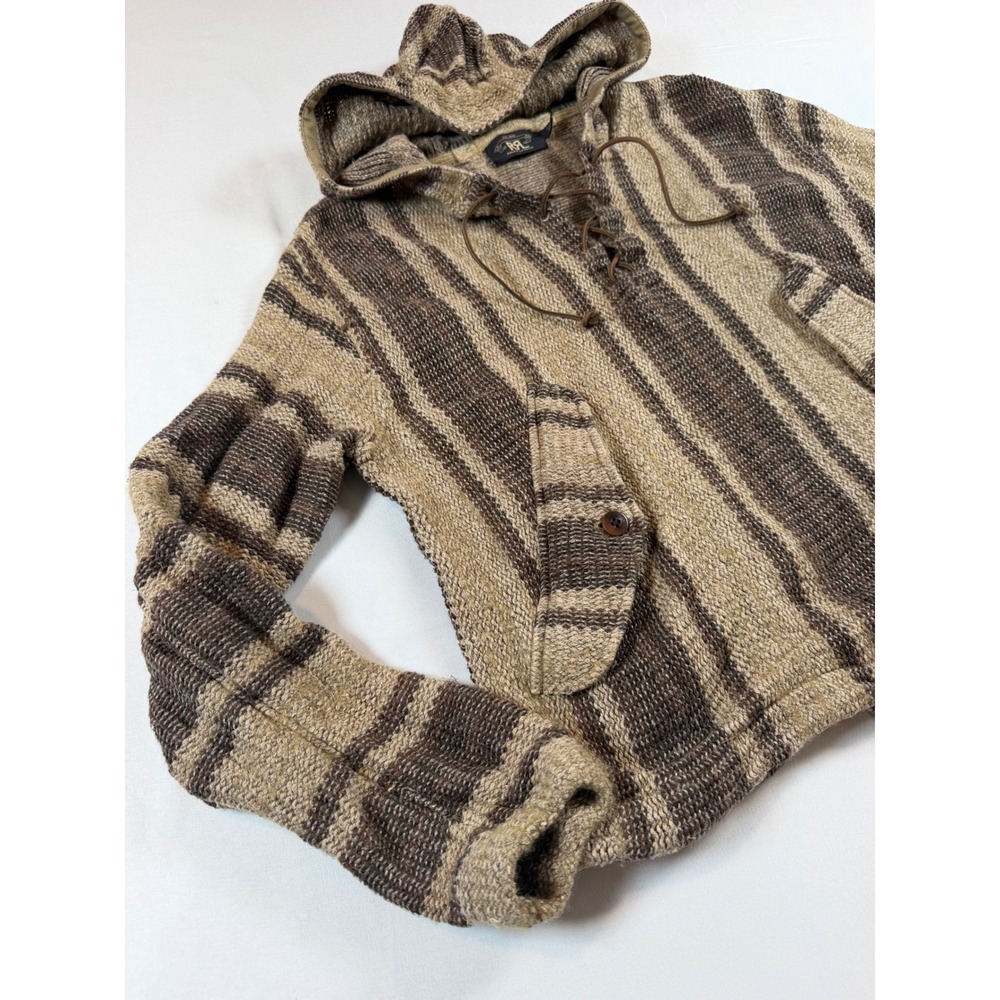 RRL Ralph Lauren Striped Knit Baja Hoodie Brown Linen Cotton Wool Pullover M - Picture 5 of 14
